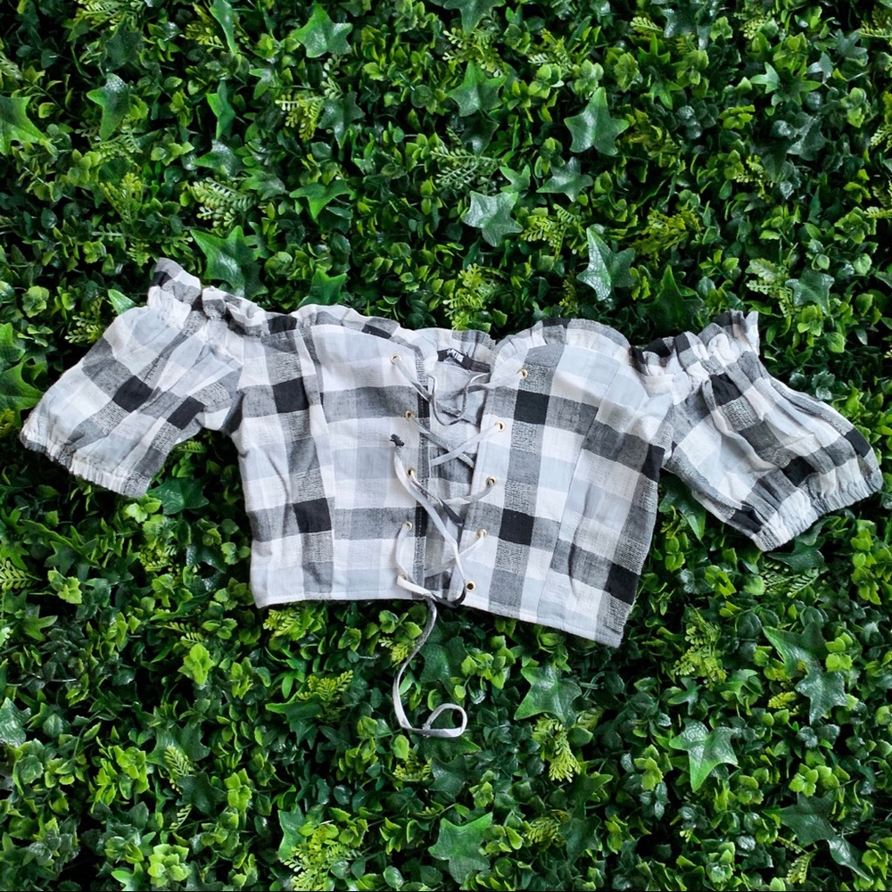 NWT Clayton Liesl Off the Shoulders Crop Top - Gingham Print Cottagecore